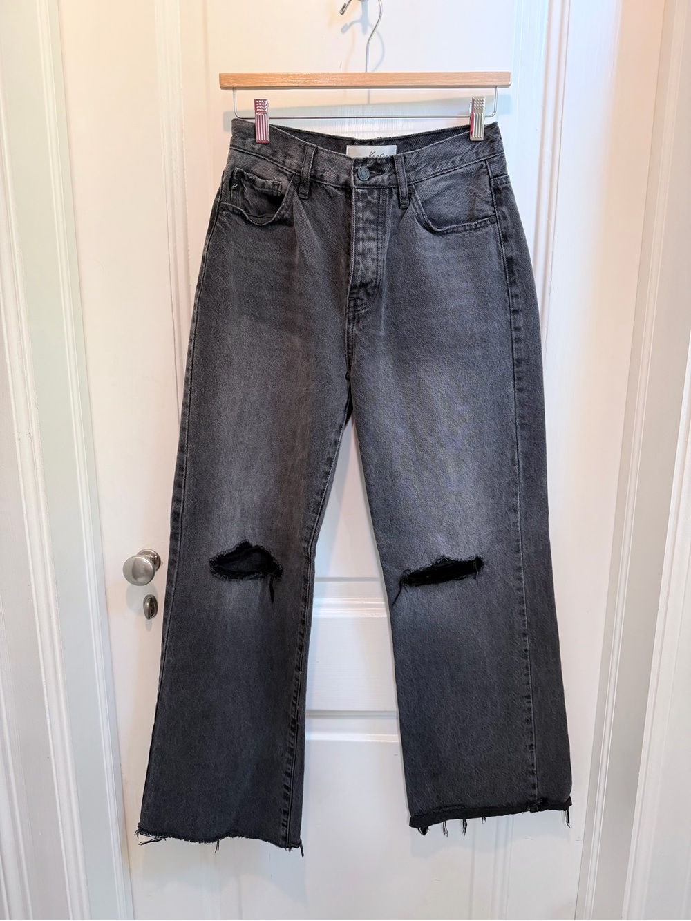 Women’s KanCan Charcoal Distressed Wide Leg Jeans